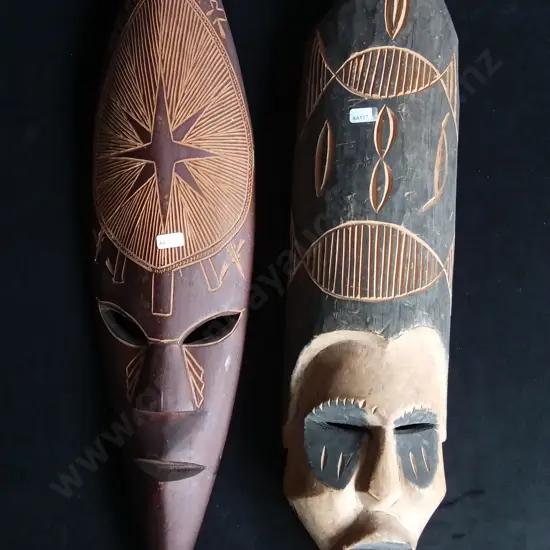 2 PIECES HANDCRAFTED WOODEN WALL MASKS