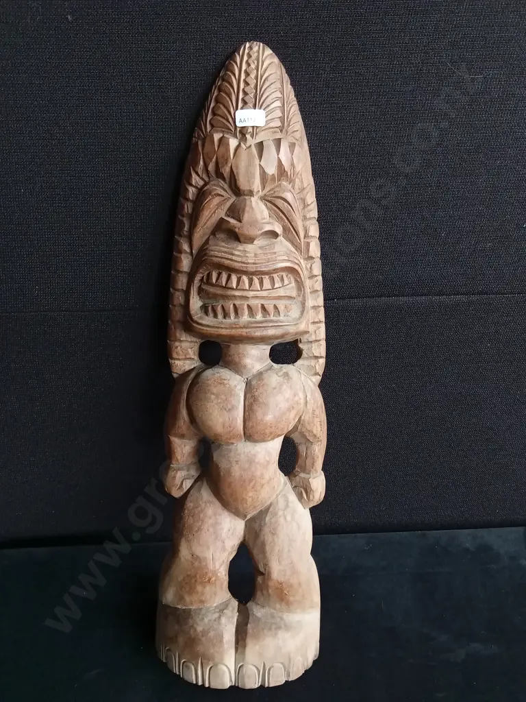 4 PIECES DECORATIVE TRADITIONAL WOOD CARVED MASKS AND FIGURES Image 1++