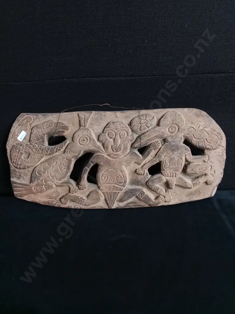 4 PIECES DECORATIVE TRADITIONAL WOOD CARVED MASKS AND FIGURES Image 1++