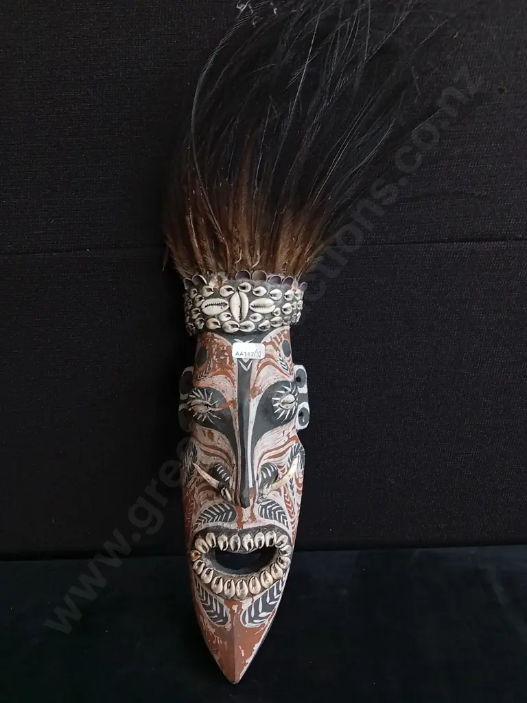 2 PIECES HAND CARVED TRIBAL WOODEN WALL MASKS Image 1++