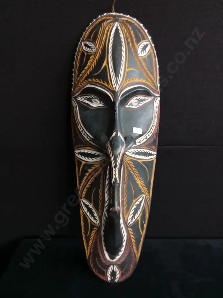 2 PIECES HAND CARVED TRIBAL WOODEN WALL MASKS Image 1++