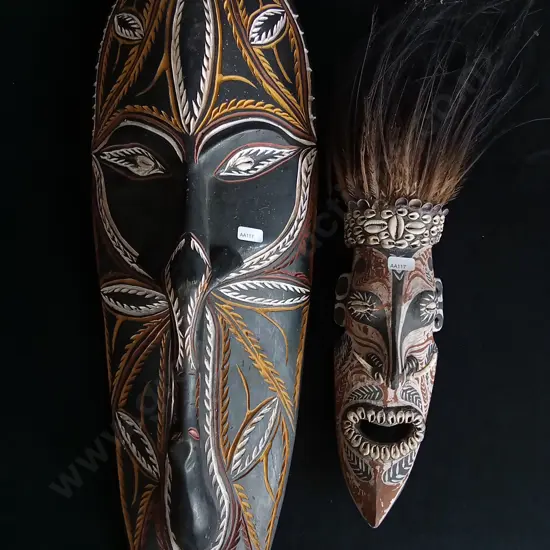 2 PIECES HAND CARVED TRIBAL WOODEN WALL MASKS
