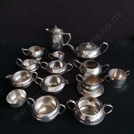 15 PIECES SILVER PLATED TEA AND COFFEE SERVING PIECES
