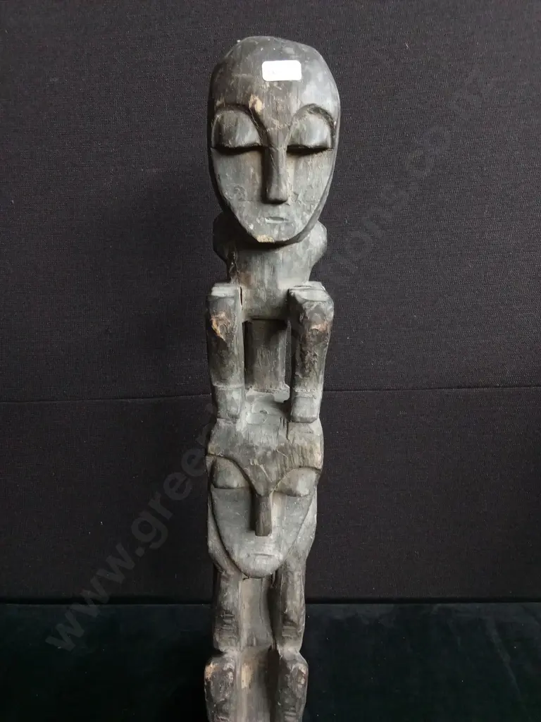 2 PIECES HAND CARVED WOODEN STATUES TALLEST H 65CM Image 1++