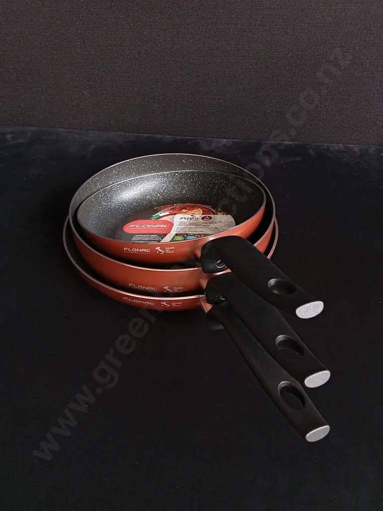 3 PIECES BRAND NEW FLONAL PEPITA GRANIT FRYING PANS Image 1++