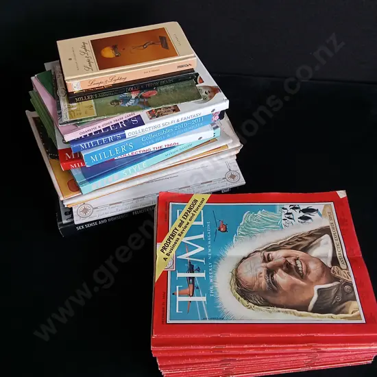 MIX OF BOOKS AND VINTAGE TIME MAGAZINES