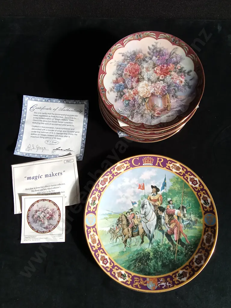 7 W.L. GEORGE SET OF COLLECTABLE PLATES AND ROYAL DOULTON KINGS AND QUEENS OF THE REALM PLATE Image 1++