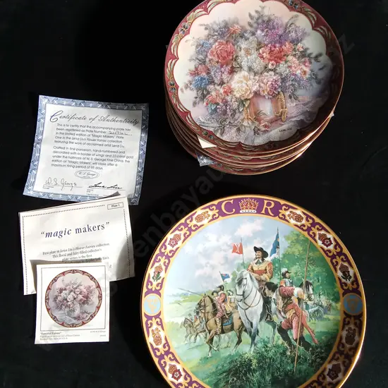 7 W.L. GEORGE SET OF COLLECTABLE PLATES AND ROYAL DOULTON KINGS AND QUEENS OF THE REALM PLATE