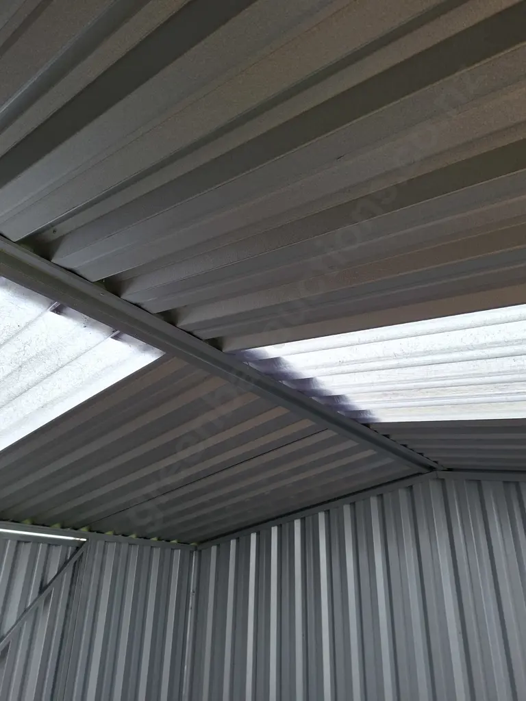 SHED #1: 3.9M X 3.1M GALVANISED PITCHED ROOF SHED WITH 2 SETS OF DOUBLE DOORS AND CLEAR LIGHT PANELS Image 1++