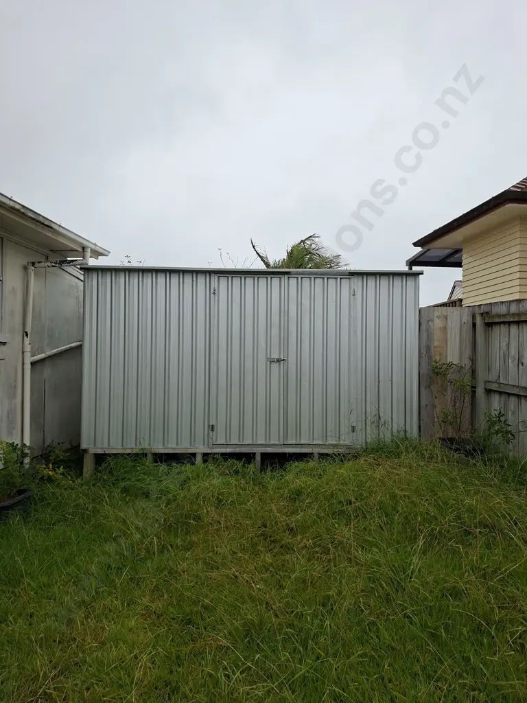 SHED #1: 3.9M X 3.1M GALVANISED PITCHED ROOF SHED WITH 2 SETS OF DOUBLE DOORS AND CLEAR LIGHT PANELS Image 1++