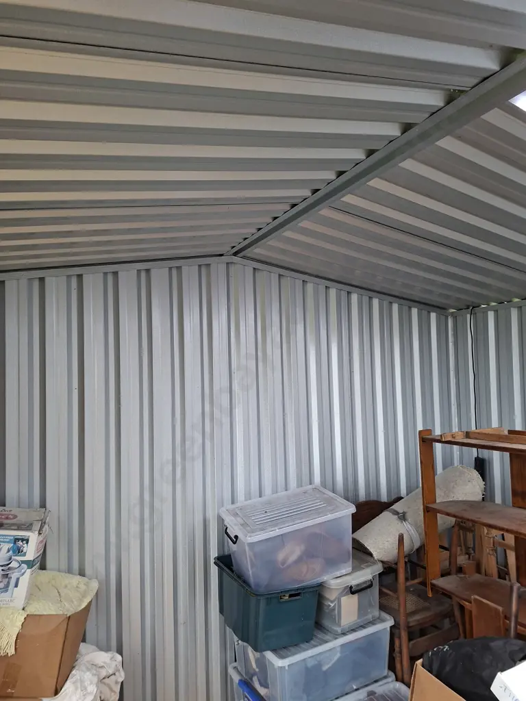SHED #1: 3.9M X 3.1M GALVANISED PITCHED ROOF SHED WITH 2 SETS OF DOUBLE DOORS AND CLEAR LIGHT PANELS Image 1++