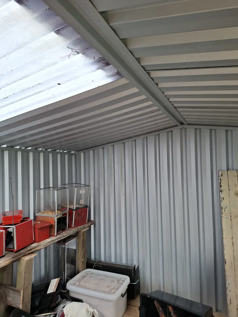 SHED #2: 4.6M X 3.15M GALVANISED PITCHED ROOF SHED WITH 1 SET OF DOUBLE DOORS AND CLEAR LIGHT PANELS Image 1++