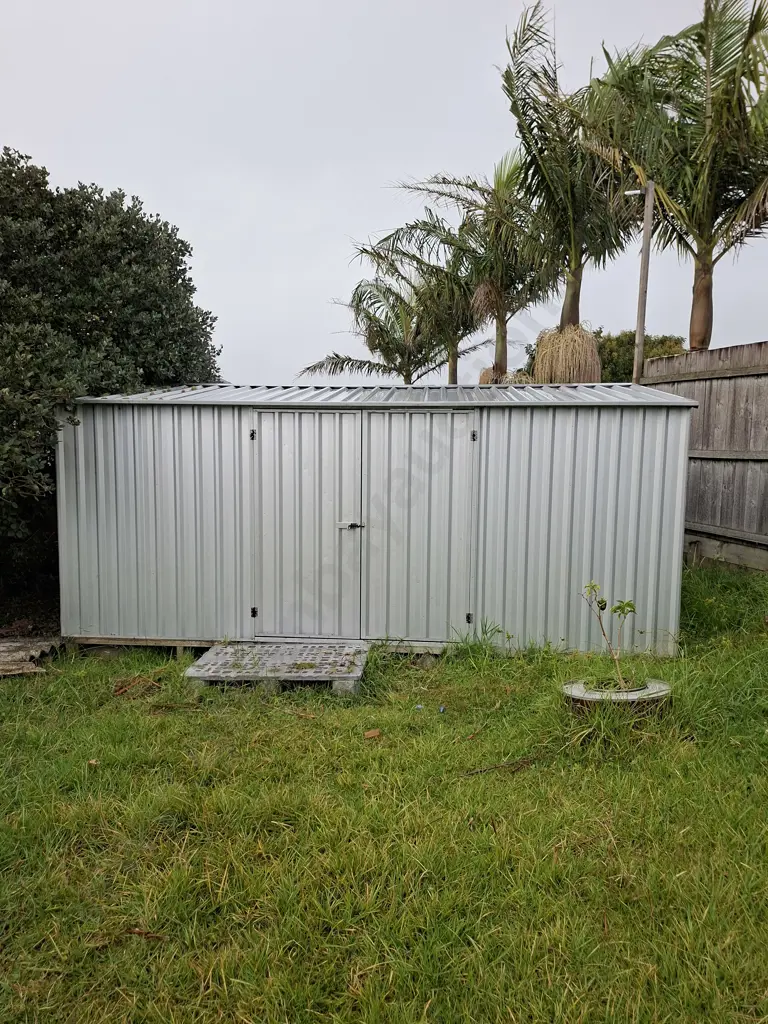 SHED #2: 4.6M X 3.15M GALVANISED PITCHED ROOF SHED WITH 1 SET OF DOUBLE DOORS AND CLEAR LIGHT PANELS Image 1++