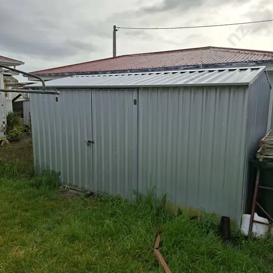 SHED #3: 3.9M X 2.36M GALVANISED PITCHED ROOF SHED WITH 1 SET OF DOUBLE DOORS