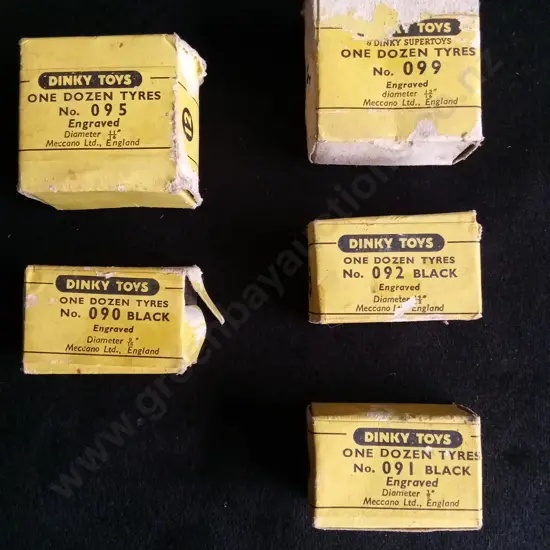 5 BOXES OF DINKY TOYS TYRES, INCLUDING 3 UNOPENED BOXES