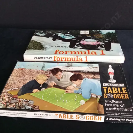 VINTAGE BOARD GAMES - WADDINGTONS FORMULA 1 AND HOLDSONS TABLE SOCCER