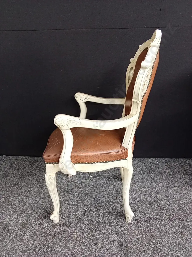 2 FRENCH PROVINCIAL STYLE LEATHER ARMCHAIRS Image 1++