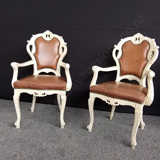 2 FRENCH PROVINCIAL STYLE LEATHER ARMCHAIRS