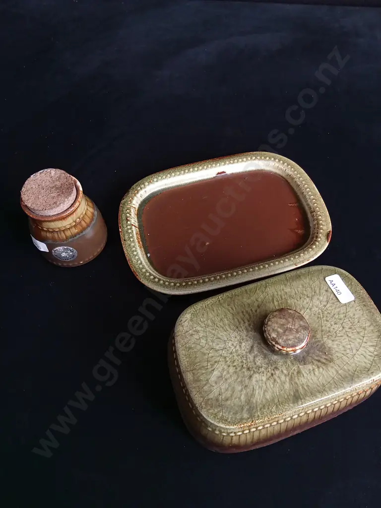 2 PIECES TITIAN POTTERY BUTTER DISH AND JAR Image 1++