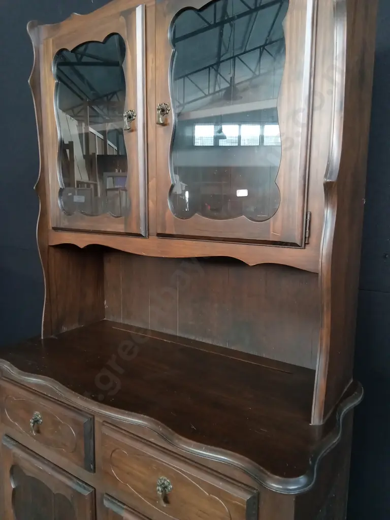 VINTAGE WOODEN CHINA CABINET AND HUTCH H 1.84M X 94CM W Image 1++