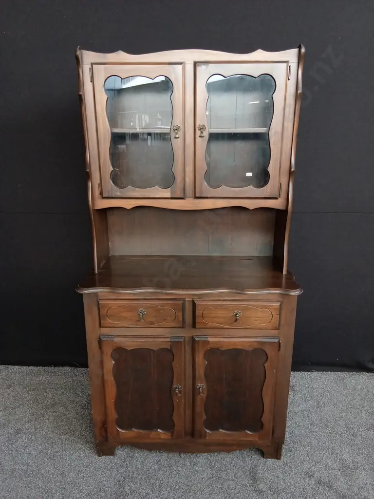 VINTAGE WOODEN CHINA CABINET AND HUTCH H 1.84M X 94CM W Image 1++