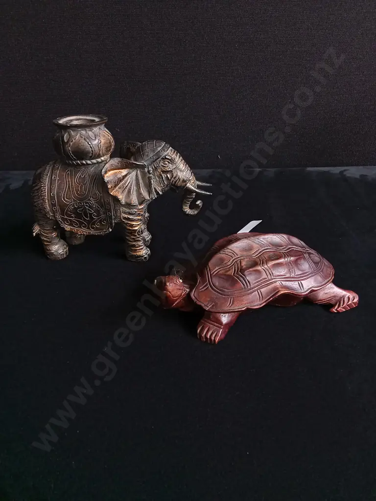 ELEPHANT AND TURTLE FIGURINES Image 1++