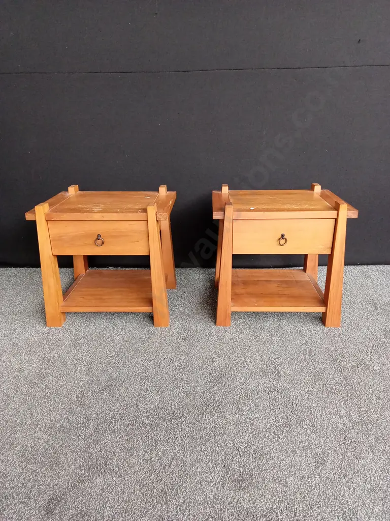 PAIR OF BEDSIDE CABINETS SOLID TIMBER 57 x 43 x 52CM Image 1++