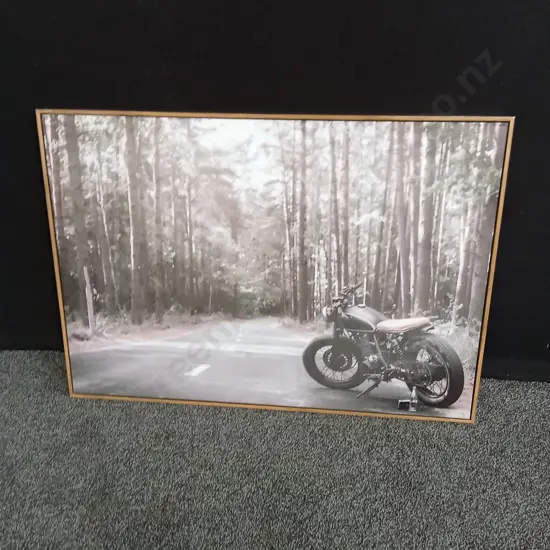 FRAMED MOTORCYCLE PRINT H 71CM X 100CM