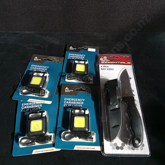 5 PIECES BRAND NEW EMERGENCY CLIP LIGHTS AND BAIT KNIFE