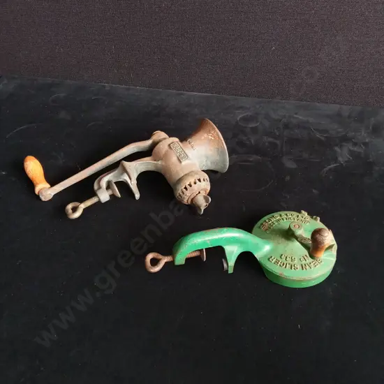 2 PIECES VINTAGE MEAT GRINDER AND VEGETABLE SLICER