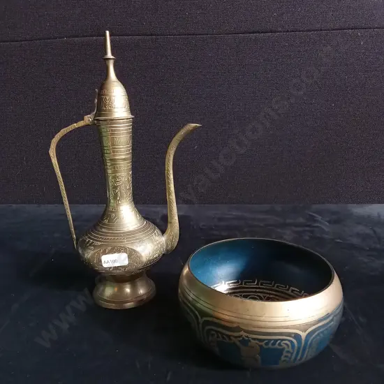2 PIECES BRASS BOWL AND JUG