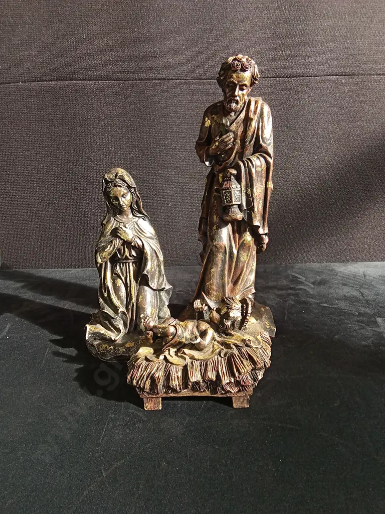 3 PIECES BRONZE FINISH HOLY FAMILY STATUES Image 1++