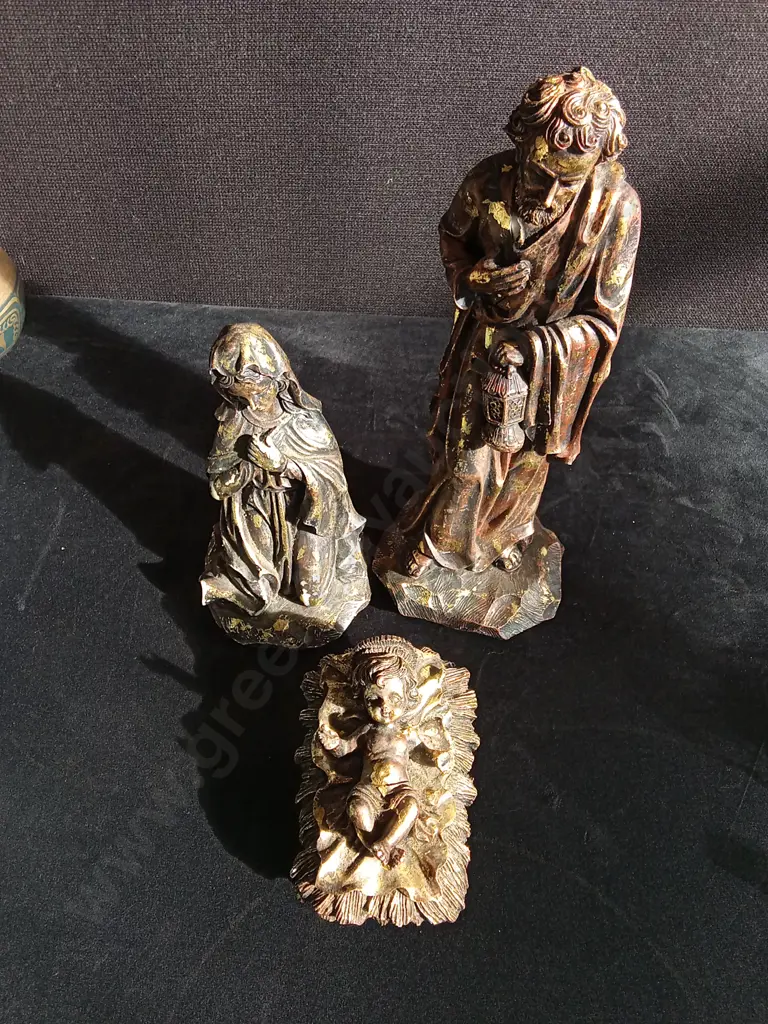 3 PIECES BRONZE FINISH HOLY FAMILY STATUES Image 1++