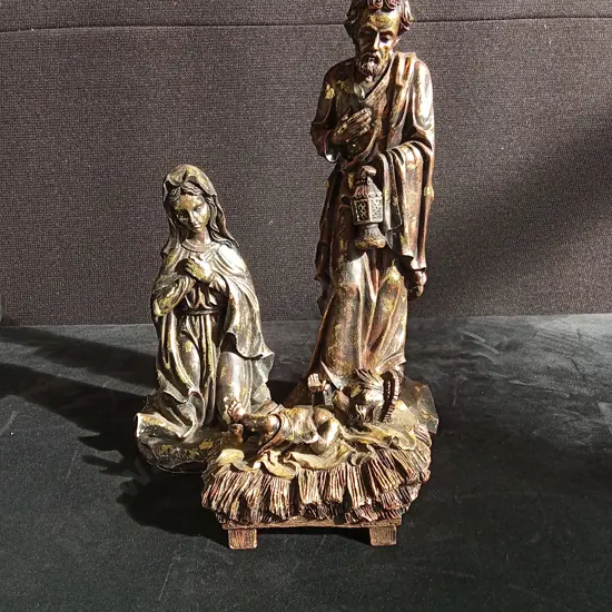 3 PIECES BRONZE FINISH HOLY FAMILY STATUES