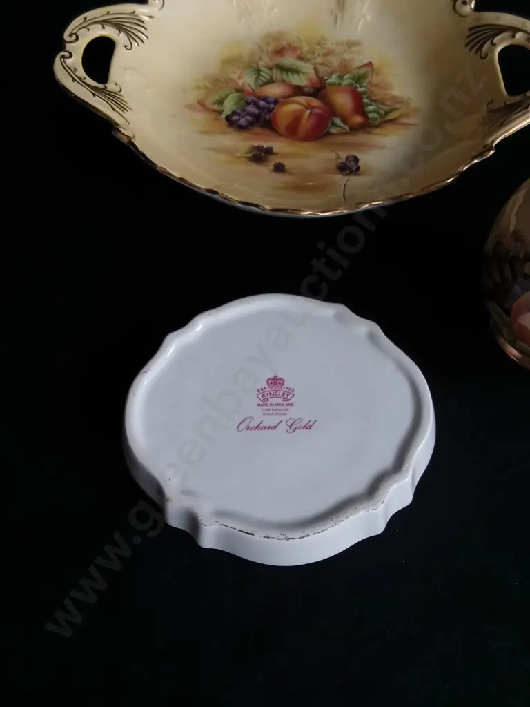 3 PIECES ORCHARD GOLD BONE CHINA SET, LARGE PLATE IS CRACKED Image 1++