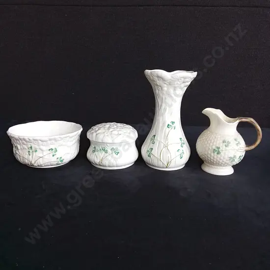 BELLEEK IRELAND DAISY& SHAMROCK 4 PIECE SET