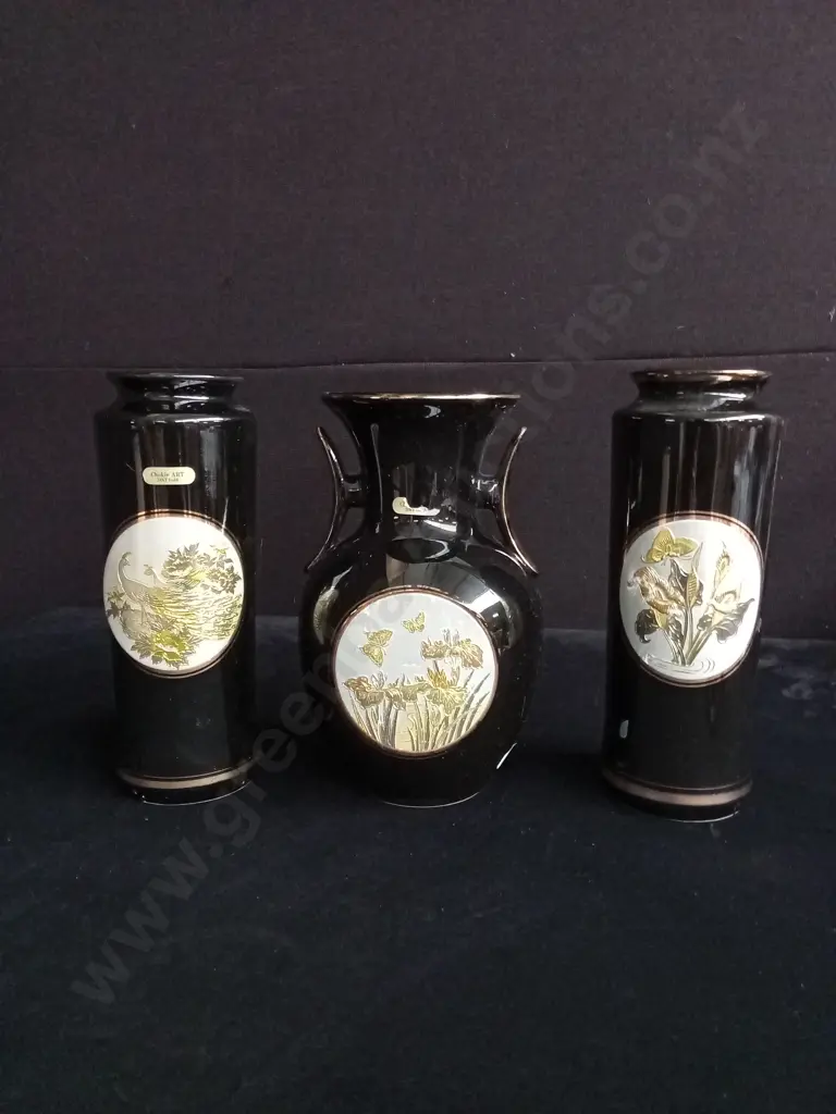 3 PIECES VINTAGE CHOKIN JAPANESE VASES Image 1++