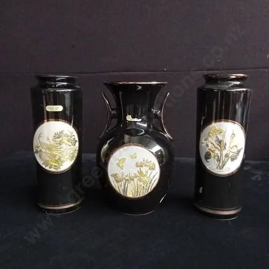 3 PIECES VINTAGE CHOKIN JAPANESE VASES