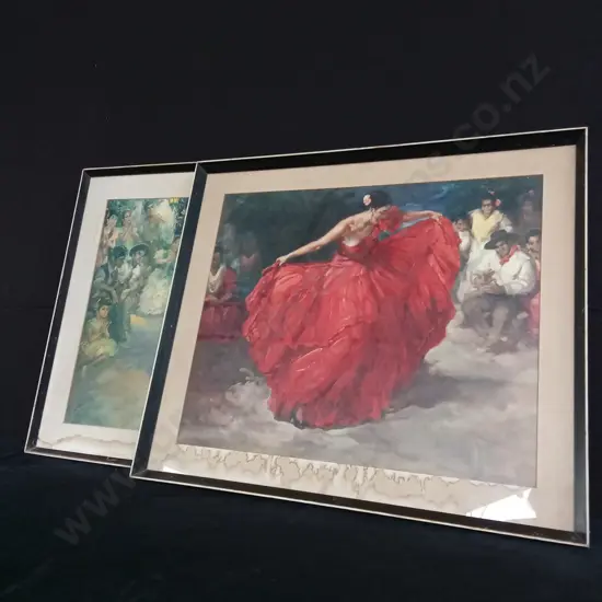 2 VINTAGE JOHN STEVENS AND F.R.S CLEMENTE FLAMENCO PRINTS FRAMED