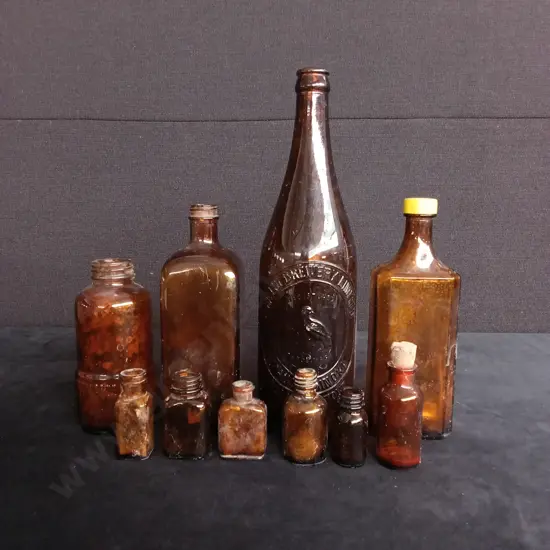 10 AMBER GLASS BOTTLES