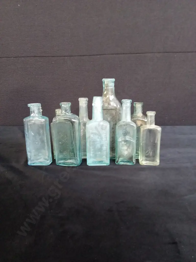 10 GREEN/BLUE GLASS BOTTLES Image 1++