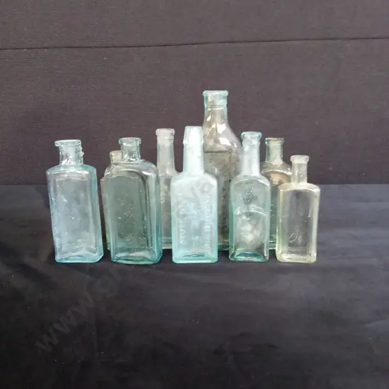 10 GREEN/BLUE GLASS BOTTLES
