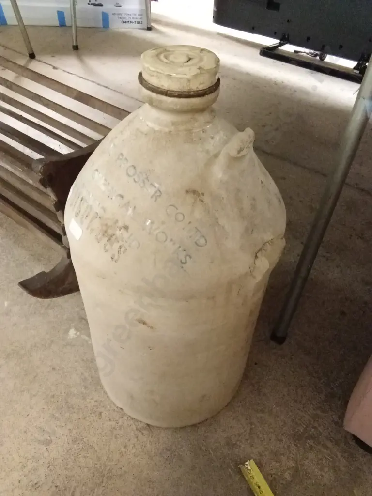 VINTAGE CREAM GLAZED STONEWARE INDUSTRIAL CROCK 50CM H Image 1++