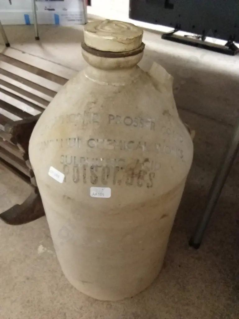VINTAGE CREAM GLAZED STONEWARE INDUSTRIAL CROCK 50CM H Image 1++