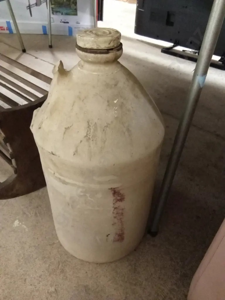 VINTAGE CREAM GLAZED STONEWARE INDUSTRIAL CROCK 50CM H Image 1++
