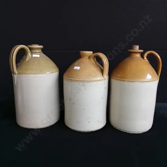 3 PIECES STONREWARE FLAGONS
