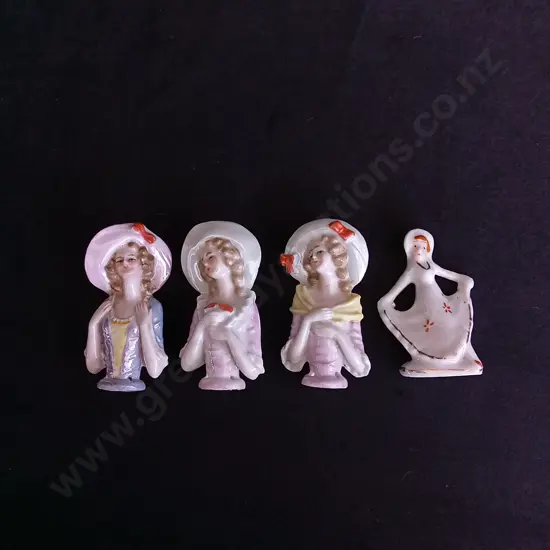 VINTAGE PORCELAIN HALF DOLLS AND JAPANESE PORCELAIN FIGURE