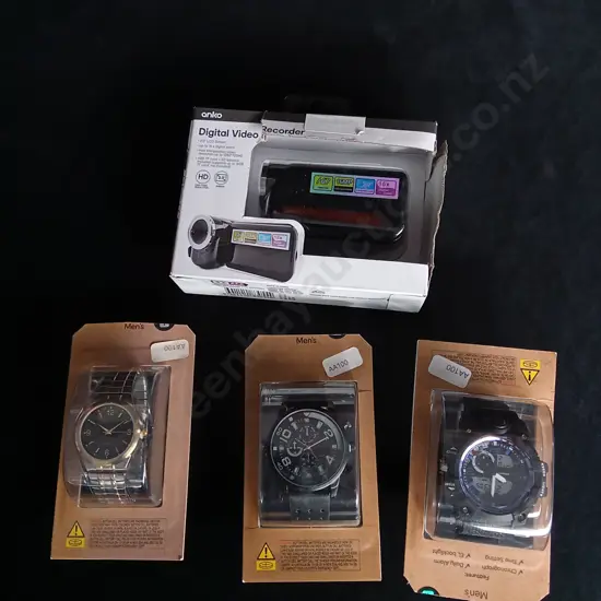 4 PIECES BRAND NEW WATCHES AND VIDEO CAMERA