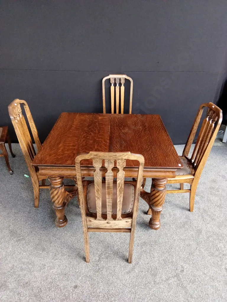 ANTIQUE WOODEN EXTENDABLE TABLE WITH 7 CHAIRS EXTENDED LENGTH 3.13M WIDTH 1.7M HEIGHT 0.74M Image 1++