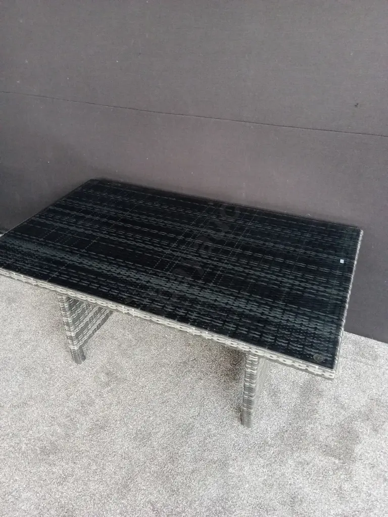 WICKER OUTDOOR TABLE 1.44M X 0.84M WITH GLASS TOP Image 1++